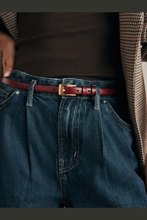 Next Burgundy Red Premium Made In Italy Leather Micro Skinny Belt