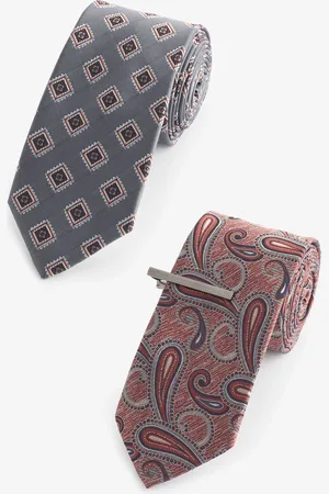 Next Medallion/Rust Orange Paisley Design Ties And Clips 2 Pack