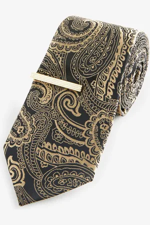 Next /Yellow Gold Paisley Slim Design Tie And Clip
