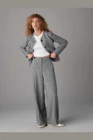 Next /White Elastic Back Boucle Mono Wide Leg Trousers