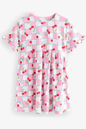 Next Pink/ Cherry Gingham Short Sleeve Jersey Summer Dress (3-16yrs)