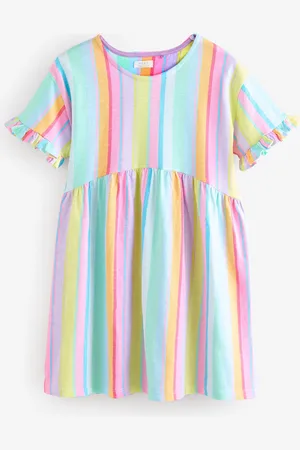 Next Rainbow Stripe Short Sleeve Jersey Summer Dress (3-16yrs)