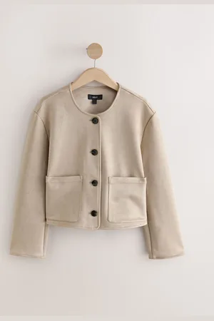 Next Camel Faux Suede Collarless Jacket