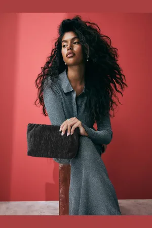 Next Textured Velvet Snap Clutch