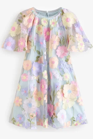 Next 3D Flower Embroidered Angel Sleeve Occasion Dress (3-16yrs)