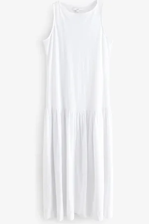 Next Sleeveless Drop Waist 100% Cotton Crew Neck Midi Dress