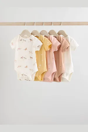 Next Muted Browns Baby Short Sleeve 100% Cotton Bodysuits 5 Pack