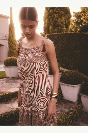 Next Rust Geometric Print Strappy Drop Waist Tiered Maxi Dress