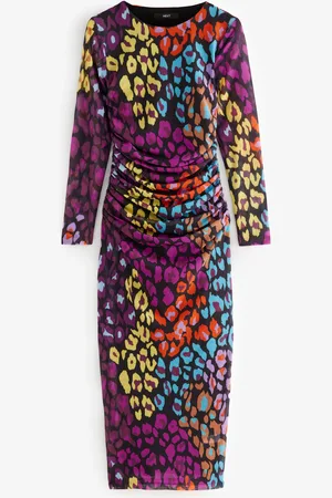 Next Bright Multi Animal Print Long Sleeve Placement Floral Mesh Maxi Dress