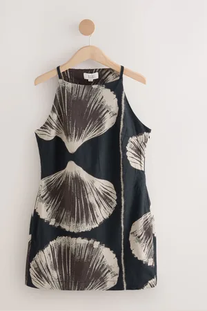 Next Shell Print Mini Sleeveless Racer Stretch Linen Blend Dress