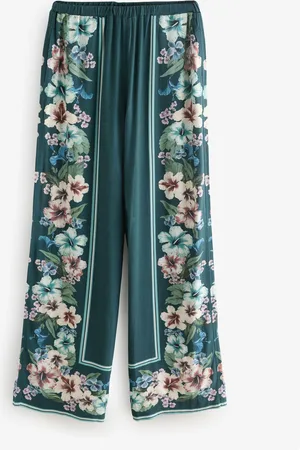 Next Teal Wide Leg Trousers with Linen