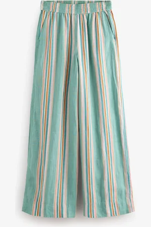 Next Stripe N. Premium 100% Linen Wide Leg Pull-on Trousers
