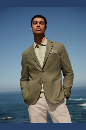 Next Khaki Regular Fit Textured Linen Blend Blazer