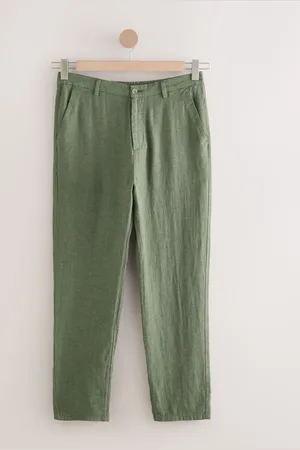 Next Khaki Elasticated Waist Textured Linen Blend Trousers
