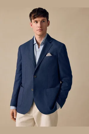 Next Blue Regular Fit Textured Linen Blend Blazer