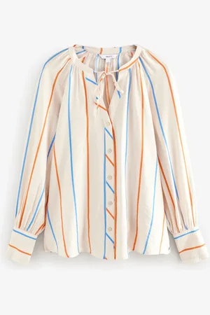 Next Ecru Stripe Tie Neck Long Sleeve Blouse