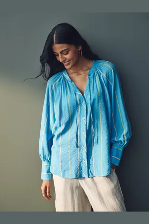 Next Stripe Tie Neck Long Sleeve Blouse