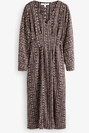 Next Wine and Heart Print V-Neck Boho Belted Jersey Midi Shirt Dress