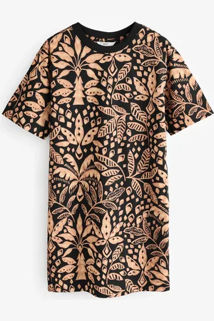 Next Palm Tree Print /Brown 100% Cotton T-Shirt Dress