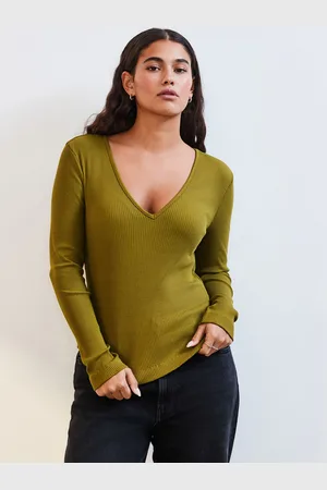 Next Olive Long Sleeve Ribbed V-Neck Top