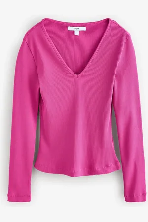Next Raspberry Long Sleeve Ribbed V-Neck Top