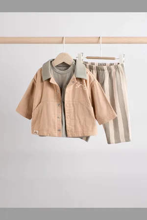 Next Stripe 100% Cotton Baby Shirt and Trousers Set 3 Piece (0mths-2yrs)