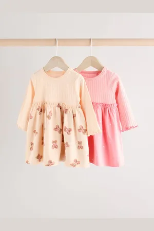 Next Pink/ Bear Print Baby Cotton Jersey Dresses 2 Pack (0mths-2yrs)