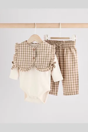 Next Gingham 3 Piece Baby Long Sleeve Bodysuit, Trousers & Gilet Set (0mths-2yrs)