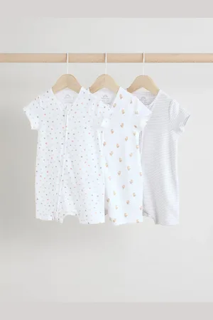 Next 100% Cotton Two Way Zip Romper Sleepsuits 3 Pack (0mths-3yrs)