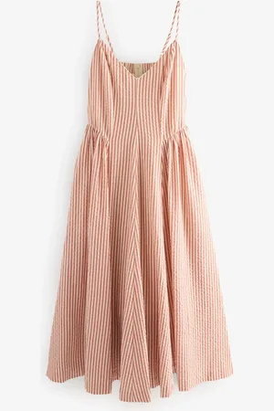 Next Rust 100% Cotton Textured Seersucker Midi Dress