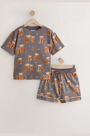 Next Charcoal Hamish the Highland Cow 100% Cotton Short Sleeve Pyjamas