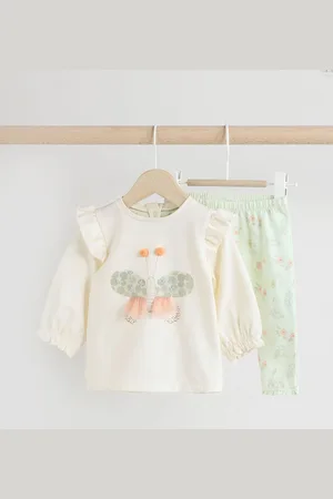 Next And Sage Green Butterfly Baby Long Sleeve Top and Leggings Set