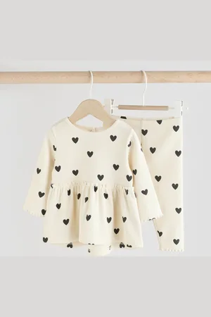 Next / White Heart Print Baby Long Sleeve Frill Top And Leggings Set (0mths-2yrs)