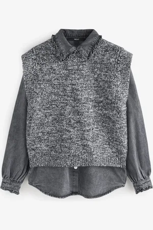 Next Monochrome Shirt Layer 2 in 1 Knitted Tank Jumper with Wool