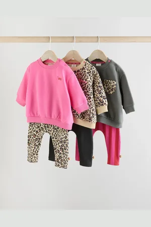 Next Pink/ /Leopard Print Sweat Top and Leggings 3 Pack Set