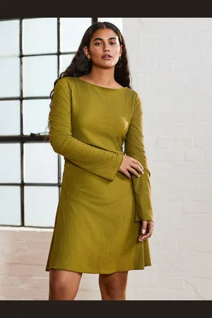 Next Olive Long Sleeves Ruched Mini Dress