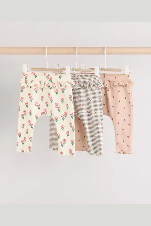 Next Cream/ Tan/ Flower Print Baby Frill Leggings 3 Pack