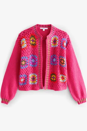 Next Hand Crochet Long Sleeve Crew Neck Cardigan