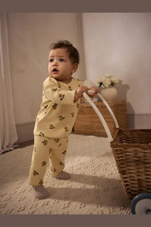 Next Yellow Sunflower Baby Top and Wide Leg Trousers 2 Piece Set (0mths-2yrs)