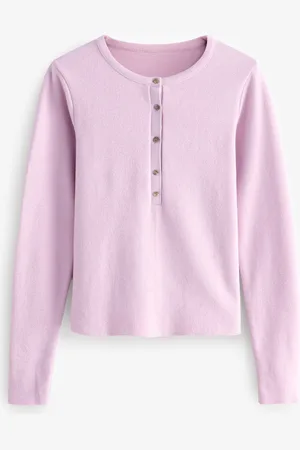 Next Mauve Purple Cosy Soft Touch Rib Button Neck Henley Jumper Top