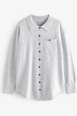 Next Smart Collar Button Through Longline Knitted Shirt with Wool