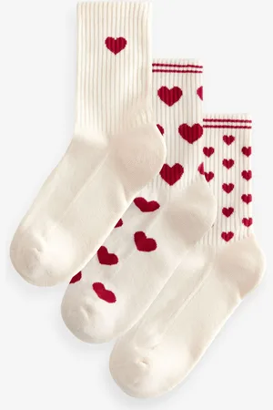 Next Red/ Hearts Ribbed Ankle Socks 3 Pack