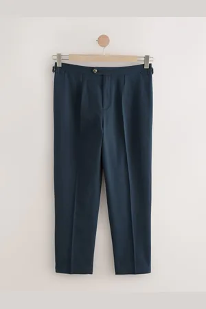 Next Blue Regular Fit Cotton Linen Blend Trousers with Side Adjuster