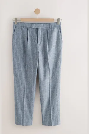 Next Regular Fit Linen Blend Stripe Elasticated Back Trousers