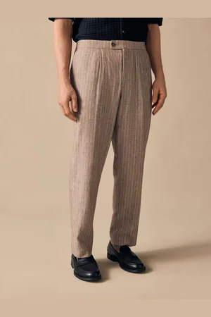 Next Regular Fit Linen Blend Stripe Elasticated Back Trousers
