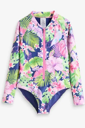 Next Blue Tropical Long Sleeved Swimsuit (3-16yrs)