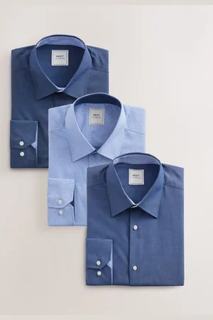Next Indigo Blue/Denim Blue Dot/ Geo Regular Fit Single Cuff Easy Care Smart Shirts 3 Pack