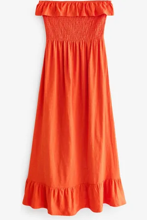 Next Red 100% Cotton Bandeau Frill Summer Midi Dress