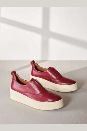 Next Red Slip On Signature Forever Comfort Leather Chunky Wedge Platform Trainers