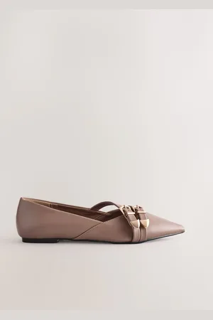 Next Taupe Forever Comfort Point Toe Western Double Buckle Ballet Shoes